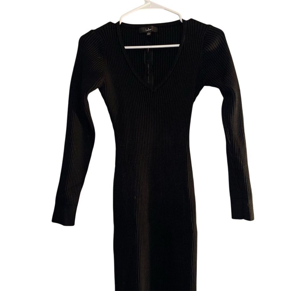 Lulu's Women's Black Ribbed Knit Dress Size L Long Sleeve‎